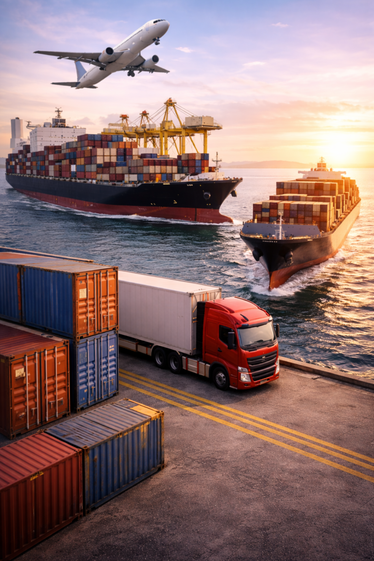 expéditions internationales par voie maritime, aérienne et terrestre